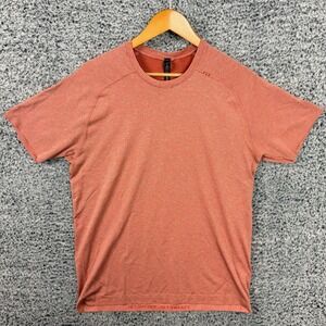 Lululemon Shirt Mens Large Orange Stripe Get Outside Get Sweaty Running Tee L